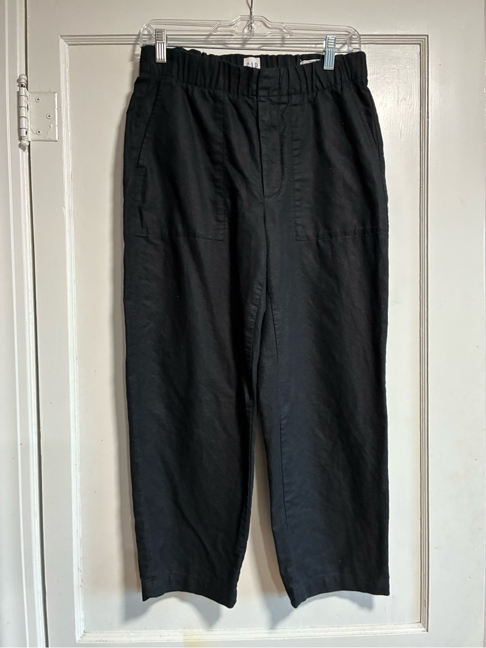 Gap Women Relaxed Tapered Pants Size S Black Pockets Cotton Linen Elastic Waist - Picture 3 of 8
